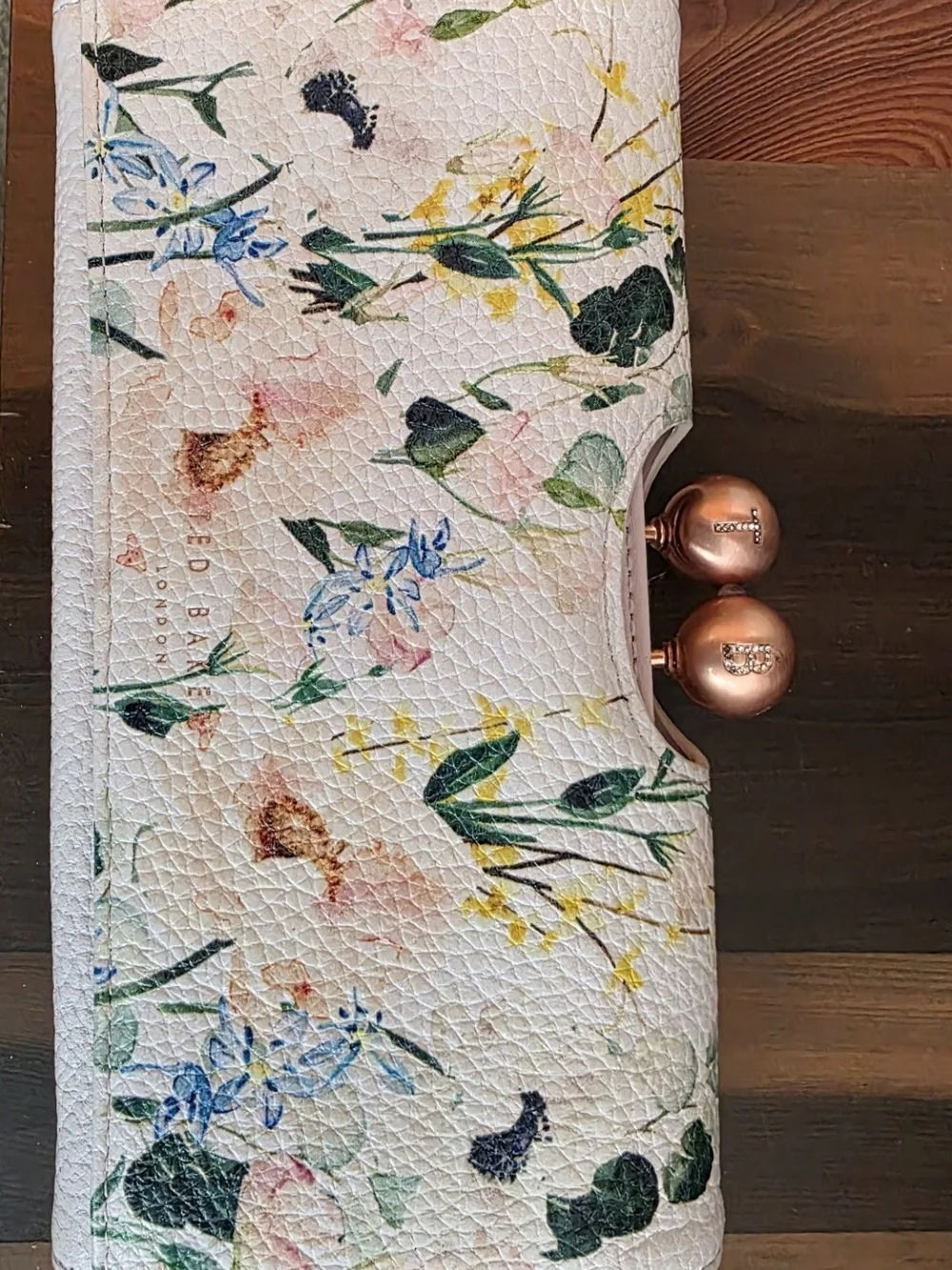 Ted Baxter Floral Print Clutch Wallet with Rose Gold Kiss-Lock